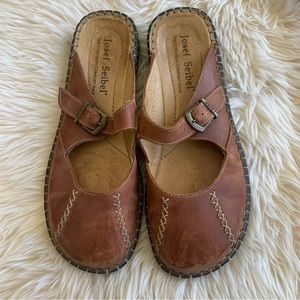 Josef Seibel Brown Leather clogs maryjanes closed toe sandals